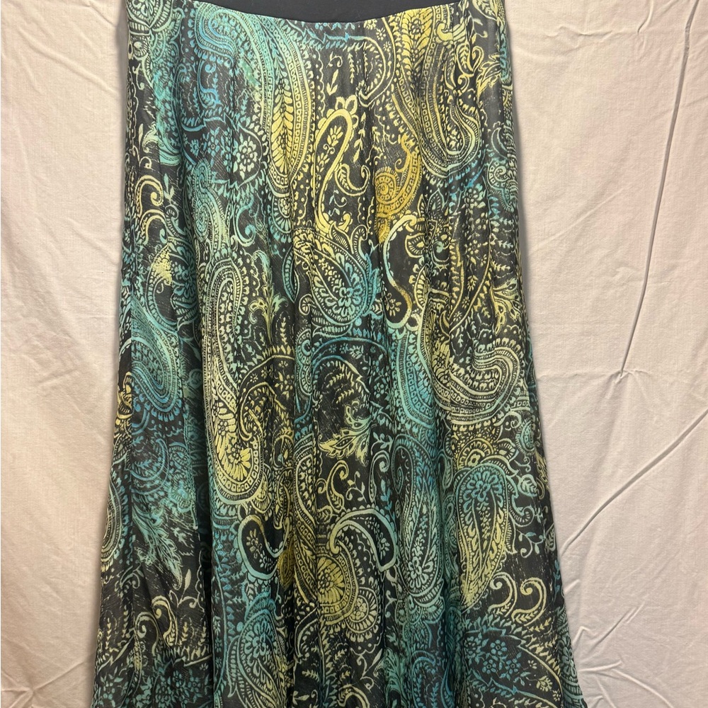 Jones New York A-Line Flowy Skirt - BoHo Paisley- Teal, Green, Black, Yellow